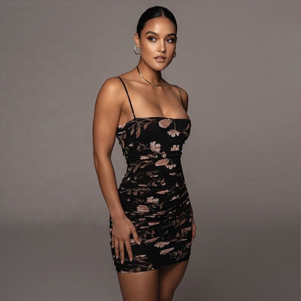 JLUXLABEL Daphne Black Floral Mesh Dress